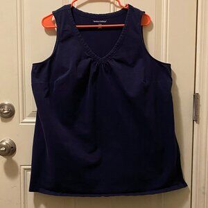 Woman Within Navy Blue V-Neck Cotton Tank Top - Size 1X (22/24)